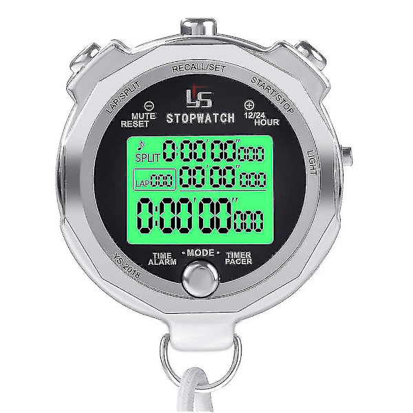 Digital Stopur Metal Stopur Timer Med Baggrundsbelysning Multi Lap Hukommelse