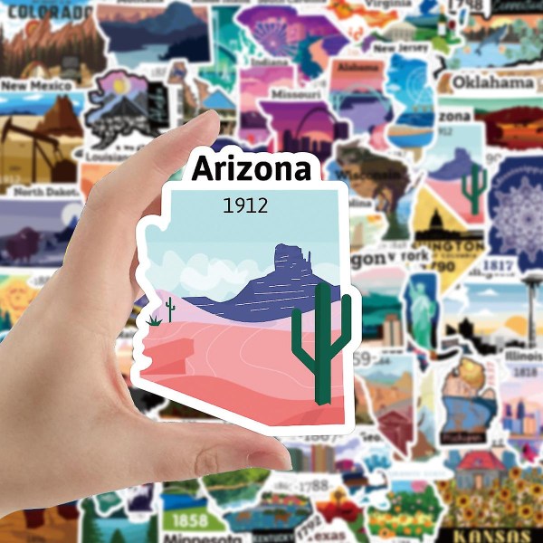 USA State Sticker Karta | 50 statliga klistermärken former för husbil, vinyl vattentät resekarta klistermärke för husbil inredning Laptop Scrapbook Vatten