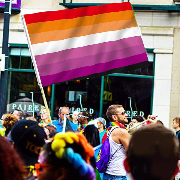 90 * 150 cm Lesbian Pride Rainbow -lippu, haalistumaton ja kirkkaanvärinen kaksoisommeltu, polyesteribanneri