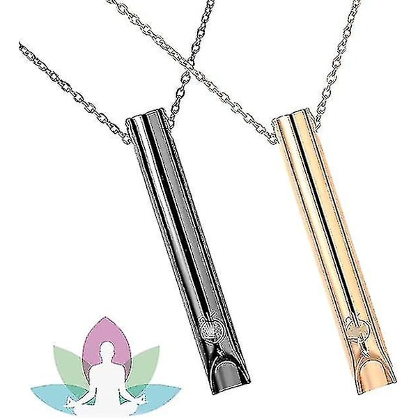 2 st Mindful Halsband för Stresslindring, Halsband för Medveten Andning, Ångestvisselpipa Halsband för Vanebaserade Andningsövningar, Ångestlindring（svart-guld)