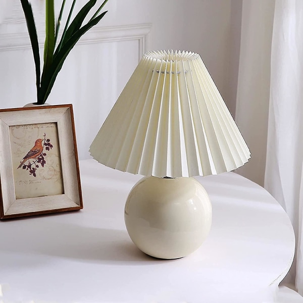 Nordic Plissed Lamp, Creative Home Sovrum Dekorativ Keramisk Sänglampa,  Vintage Plisserad Bordslampa Krämvit 62d5 | Fyndiq