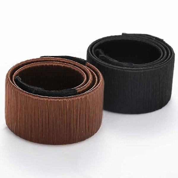Hårbulle-skapare, Fransk Magisk Twist Hårvikt Wrap Snap Band Twist Bun Shaper (2 st, Brun, Mörkbrun)