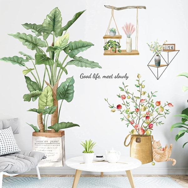 Avtagbara Banana Tree Wall Stickers - Tropiska växter i krukväxter - Väggdekoration för vardagsrum, sovrum, barnrum, hem |