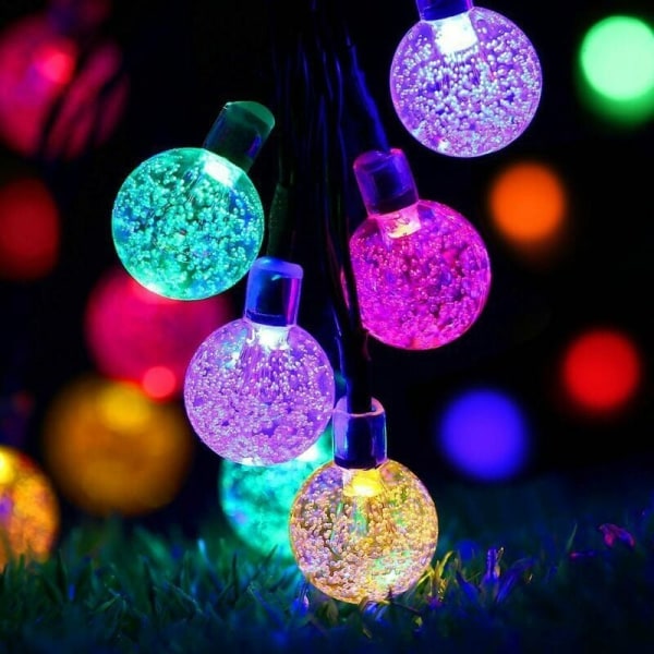 led solenergi bubbla boll lampor snöre kristall boll ljus julljus utomhus trädgård dekoration lampor sol färg 6,5 meter 30 lampor
