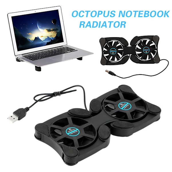 Octopus-formet bærbar foldbar notesbog bærbar computer dobbelt USB-ventilator køler kølebase