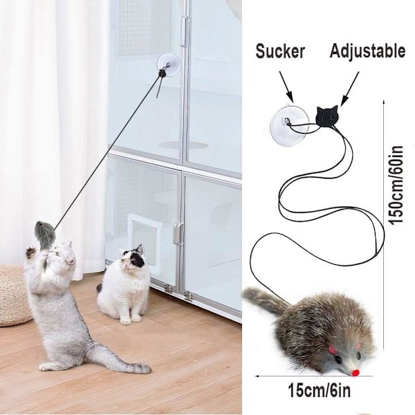 Katt leksaker, katt leksak kit, interaktiv sugkopp hängande katt leksaker, 2-delad katt och mus leksaker
