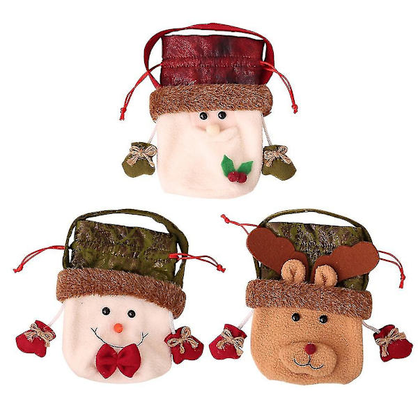3 st Portabla Julgåvor Santa Claus Snögubbe Elk Väska Äpple Godis Förvaringsväska För Barn Gåva