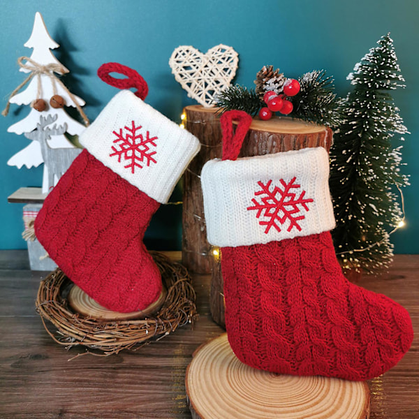 Julstrumpa Exklusiv Stickad Snöflinga Julstrumpa Hängande Ornament (B)