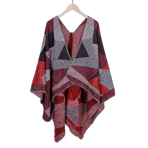 Winter Sjal Wraps Poncho Cape - Dam varm öppen front printed Vändbar