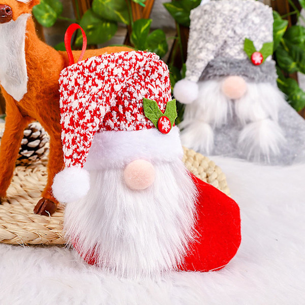 Julgranshänge Plush Festlig med Snodd Ansiktslös Äldre Dekoration Tyg Rudolf Presentstrumpa (D)