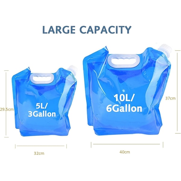 2-pakning 10L+5L sammenleggbar drikkevannsbeholder oppbevaringspose for camping, fotturer, piknik, grill (blå)
