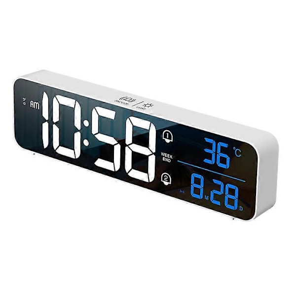 Digital LED Stora Skärm Väckarklocka med USB/Batteridriven Spegeldesign (Vit)