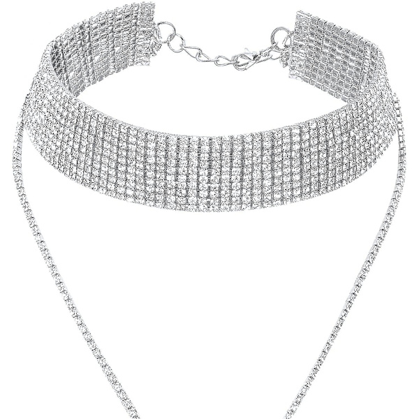 2 Stykker Rhinestone Tassel Choker Halskæde Multi-lags Bred Krave Halskæder Tassel Kæde Halskæder Til Kvinder Piger Favorit