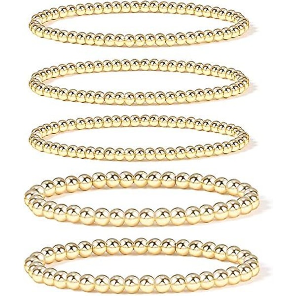 Kvinnors guldpärlorarmband, 14k guldpläterat pärlkularmband Sträckbart elastiskt armband