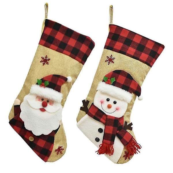 Christmas Ornaments Velvet Linen 3d Cartoon Christmas Socks（old man * snowman）