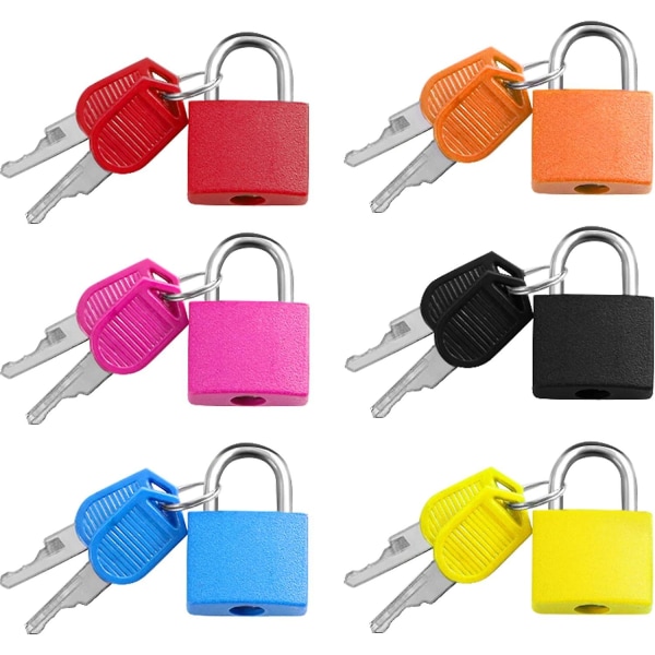 6-osainen minimatkalaukku riippulukko kahdella avaimella, 6 värillistä pientä matkalaukun lukkoa Matkalaukkujen lukot reppuihin, matkalaukkuihin, kaapit, 3,3 x 2,1 cm