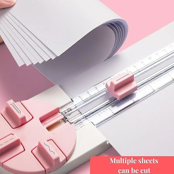 4 i 1 Papirklipper med Rotationsknive Multifunktionel Let at Bære Papirtrimmer til Dagbog Journal (Pink)