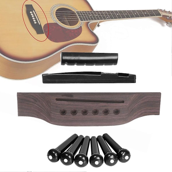 1 Set Gitarrstall Set Fleranvändningsbar Hög Stabilitet Justerbar Akustisk Gitarr Rosewood Stall Sadel Kit för Instrument,A
