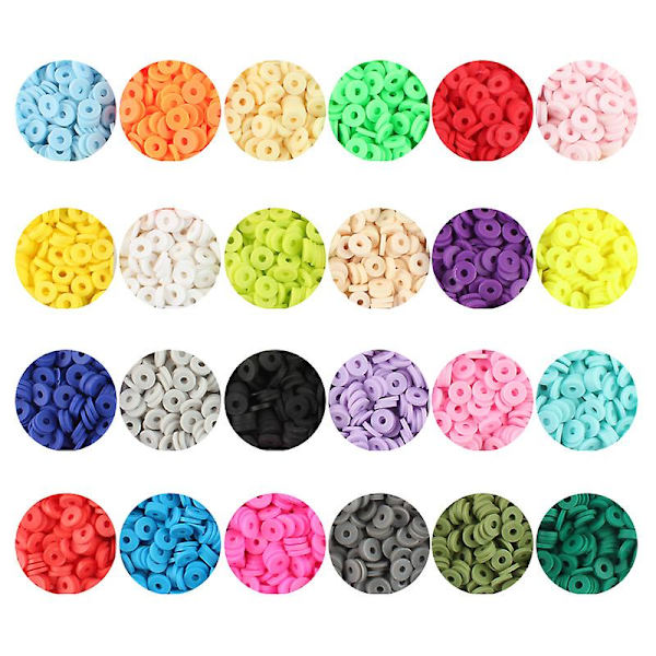 4000 stk Lerperler til Smykkearmbåndsfremstillingssæt 6mm 24 Farver Flade Polymer