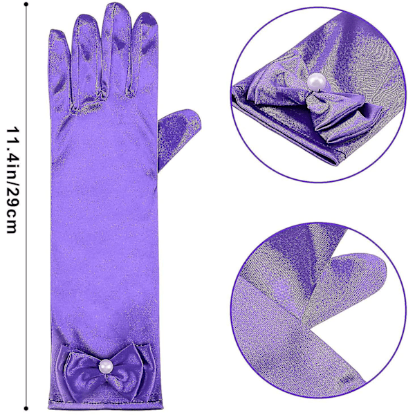 Jente utkledningshansker 6 par, lange silkeglansbåndhansker for barn prinsessekjolegave