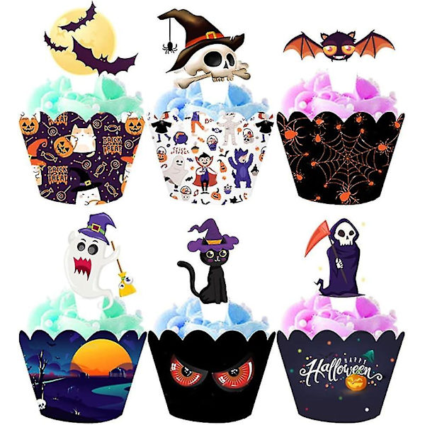 Halloween Cupcake-dekorasjoner - 48 stk Søte Edderkopp Toppere