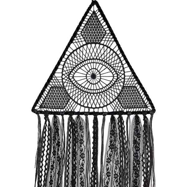 Svart Drömfångare Stor Handvirkad Evil Eye Design med Spets Triangel Rund Drömfångare Gotisk Väggkonst Dekoration Vägghängande för hem Orn