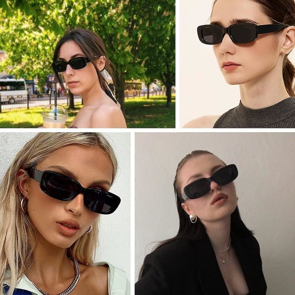 Rektangulära solglasögon för kvinnor Svarta 90-tals retrosolglasögon Mode Y2K Estetiska solglasögon Retro fyrkantiga solglasögon Coola 3st