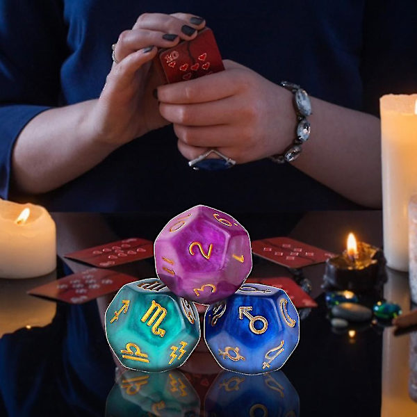 3-pack med 12-sidiga astrologiska tarot-tärningar för spådom