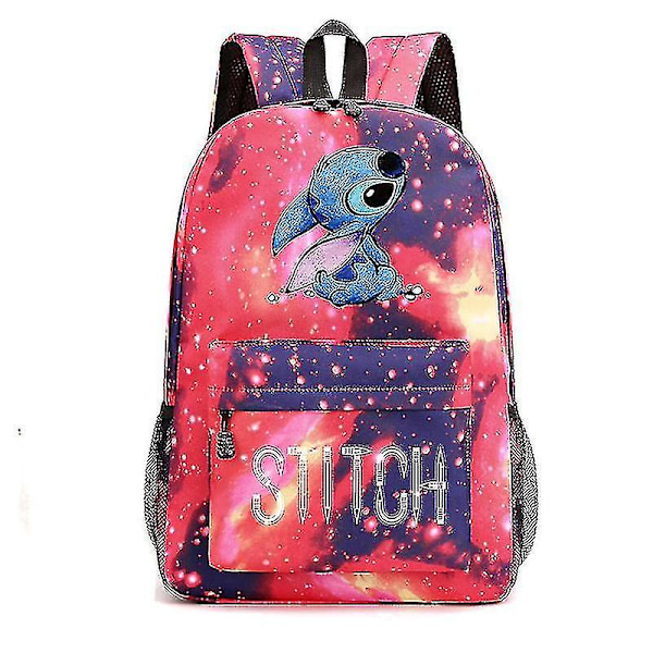 Stitch Ryggsäck Svart Stjärnhimmel Stor Kapacitet Student Skolväska Tide V A（stjärnröd)