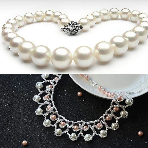 Hvide perler glasperler, pakke med 440 runde perler, til smykkefremstilling