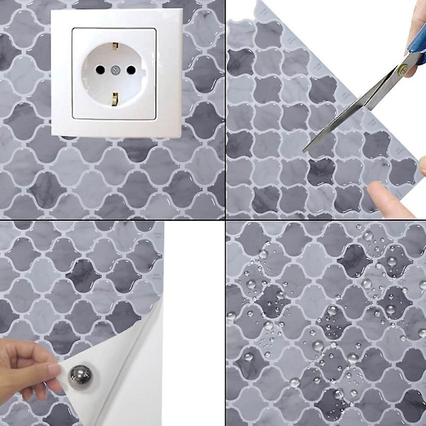 Laatat 30x30cm, 1 kpl 3D-liimaseinälaatat itseliimautuvat backsplash-laatat keittiön seinätarrat liimalaatat kylpyhuoneen seinäpeite - Damask Gray