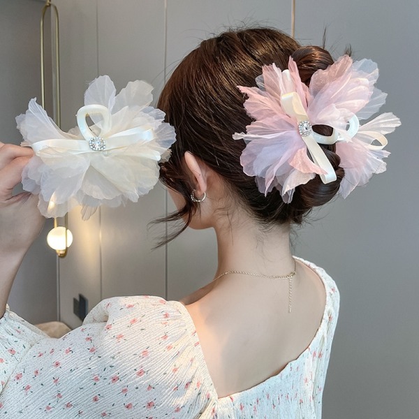 Bred veckad organza pannband vit