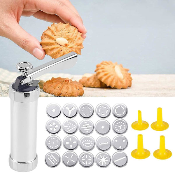 Kake- og kjeksmaker - Cookie Press Maskin med 20 Kjeksdisker og 4 Glasurtupper for Kakedekorasjon og Kjeksbaking