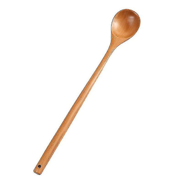 1 st Long Skedar Trä Koreansk Stil 27/33/33,5cm 100% Naturligt Trä Långt Handtag Runda Skedar För Soppa Matlagning Blanda Rör