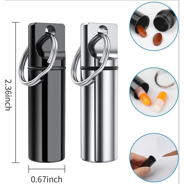 Liten bärbar pillerburk nyckelring (3-pack), aluminiumlegering minipillerorganisatör fodral behållare för handväska, vattentät metallpillerhållare för utomhusläger