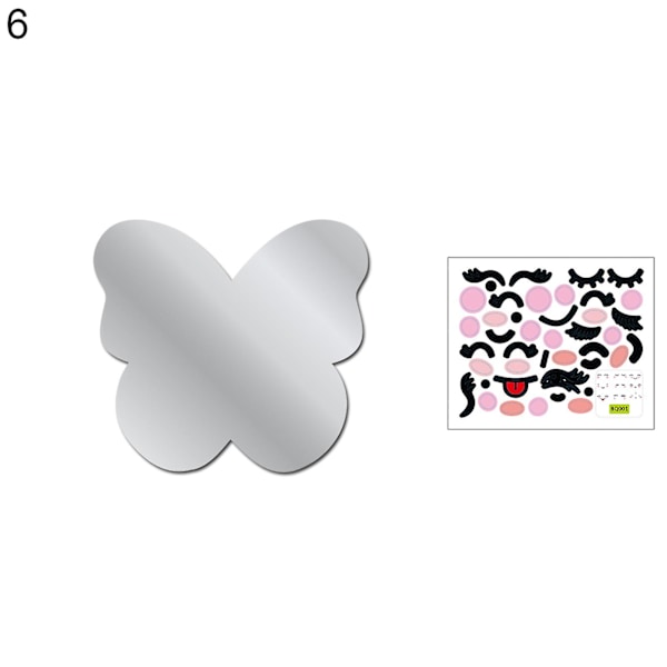 Spegelklistermärken Nordisk Stil Dekorativ Djur Cartoon Print Nordisk 3D Spegelväggklistermärken för Barnrum (S,6)