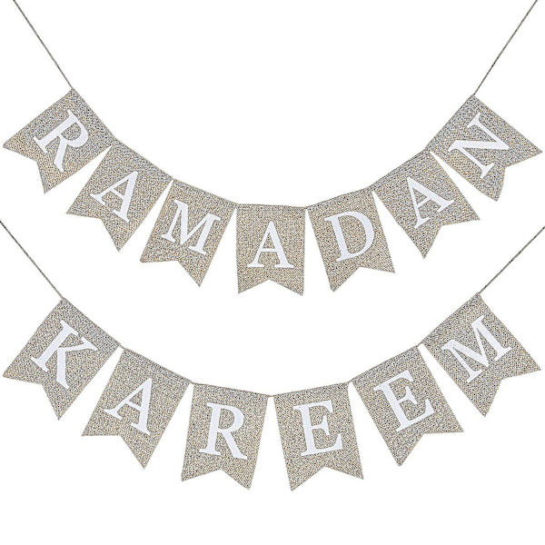 Ramadan Kareem Bunting Banner Eid Feiring Hengende Banner Burlap Bunting Dekorasjon