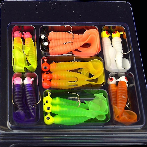 17 st mjuk maskset med jigghuvud och fiskekrokar