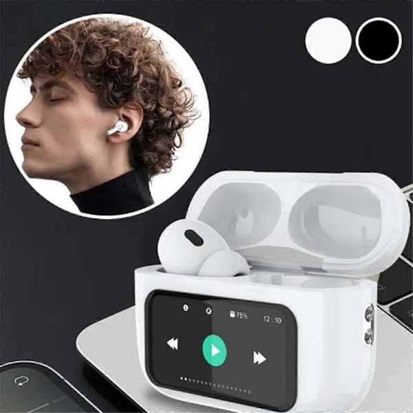 Bluetooth-hörlurar, brusreducerande hörlurar med pekskärm och trådlös laddningsväska, vattentäta hörlurar för träning