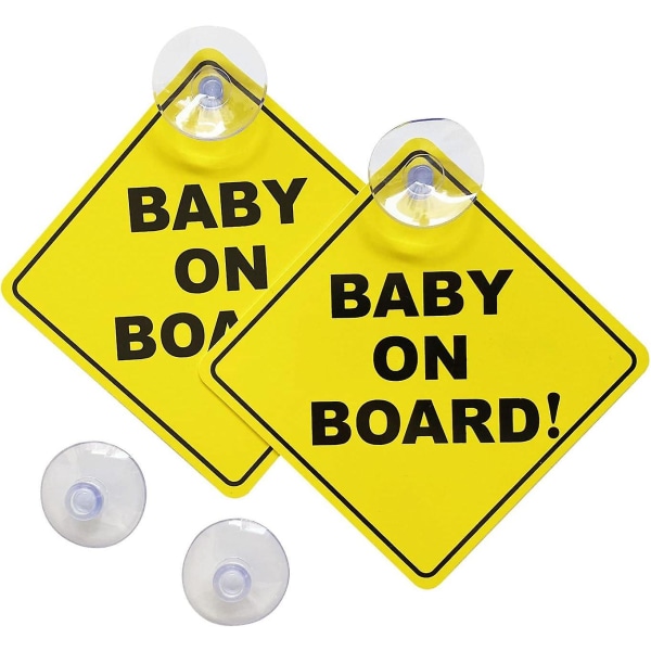Babyklistremerker på bilen, 2 stk, babybilvarselskilt med sugekopper, slitesterk og solid, etterlater ingen spor
