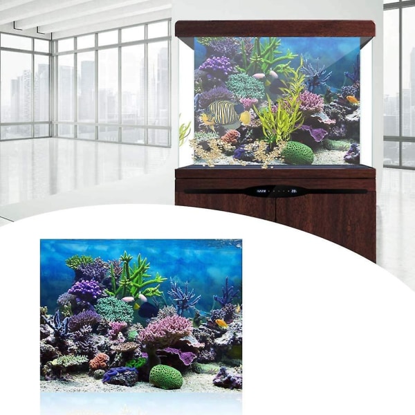 Akvariumaffisch, korall akvarium bakgrund Canvasdekoration 3D Pappersklistrade klistermärken Marinväxter (61 * 30 cm)