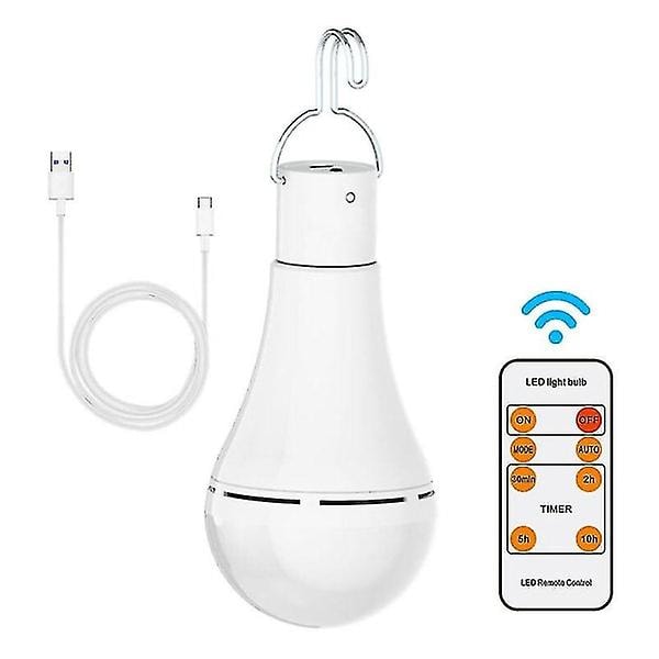 LED sollampa, USB-laddning med fjärrkontroll 7W (fjärrkontroll + glödlampa + solpanel = komplett set (smart switch, kallt vitt ljus)