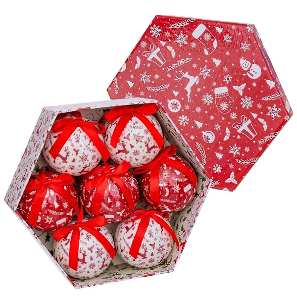 Julgranskulor Vita Röda Pappers Polyfoam Snögubbe 7,5 x 7,5 x 7,5 cm (7 stycken)