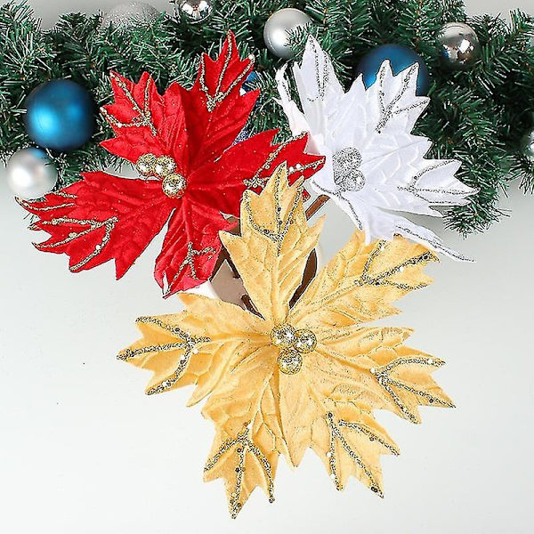 3 st Glitter julgransdekorationer med stjälk Julblommor DIY simulering blomdekoration