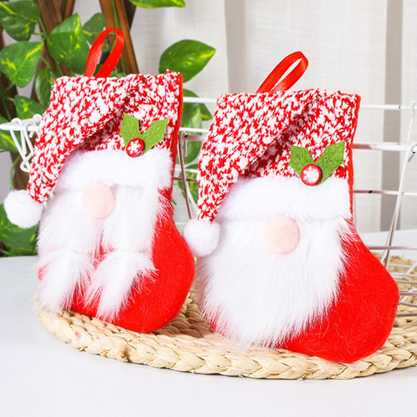 Julgranshänge Plush Festlig med Snodd Ansiktslös Äldre Dekoration Tyg Rudolf Presentstrumpa (D)