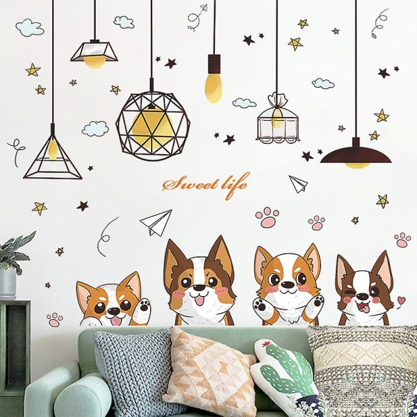 Et sett med Star Clouds Dogs lysekrone veggklistremerker, avtakbare veggklistremerker for stue og soverom, kontor, kjøkken