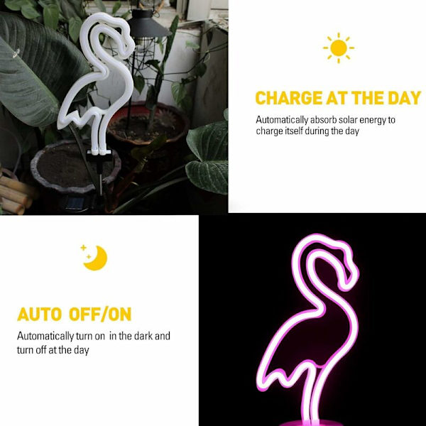 2-pack solcellslampor för trädgård, dekorativa, vattentäta, neonflamingo, gångbelysning för trädgård, gräsmatta, gångväg, uteplatsdekoration (2-pack)