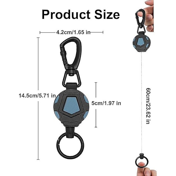 Utvidbar nøkkelring, uttrekkbar nøkkelring i rustfritt stål, nøkkelring med karabinkrok og ID-kortholder, 60 cm/23,6\"