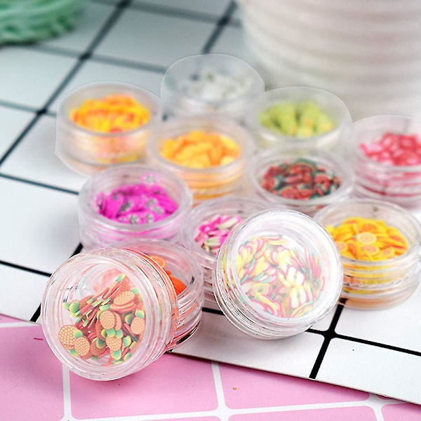 12 lådor fruktmönster nagelkonstdekor skivor färgglada DIY nagelkonstdekoration (slumpmässig färg)