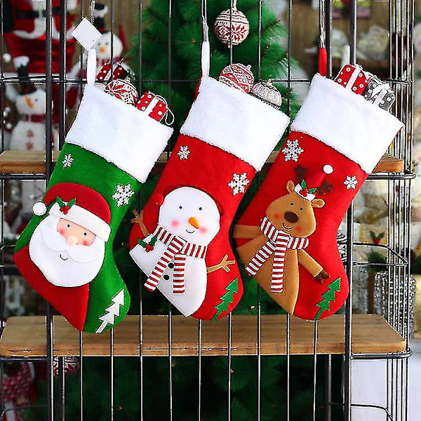 Julstrumpor, 3D Tomte Julstrumpor Present Till Juldekorationer Familj Semester Grön Banban